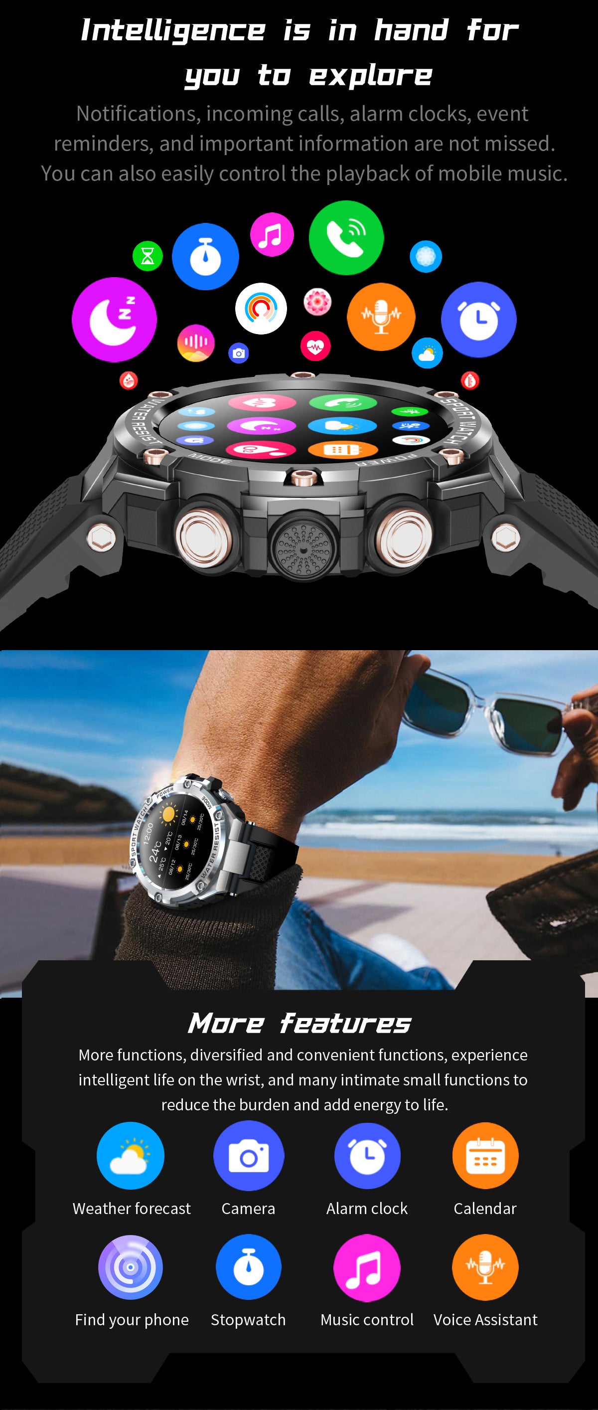 Sports Men's rugged watch Liga, Bluetooth - BLACK_4