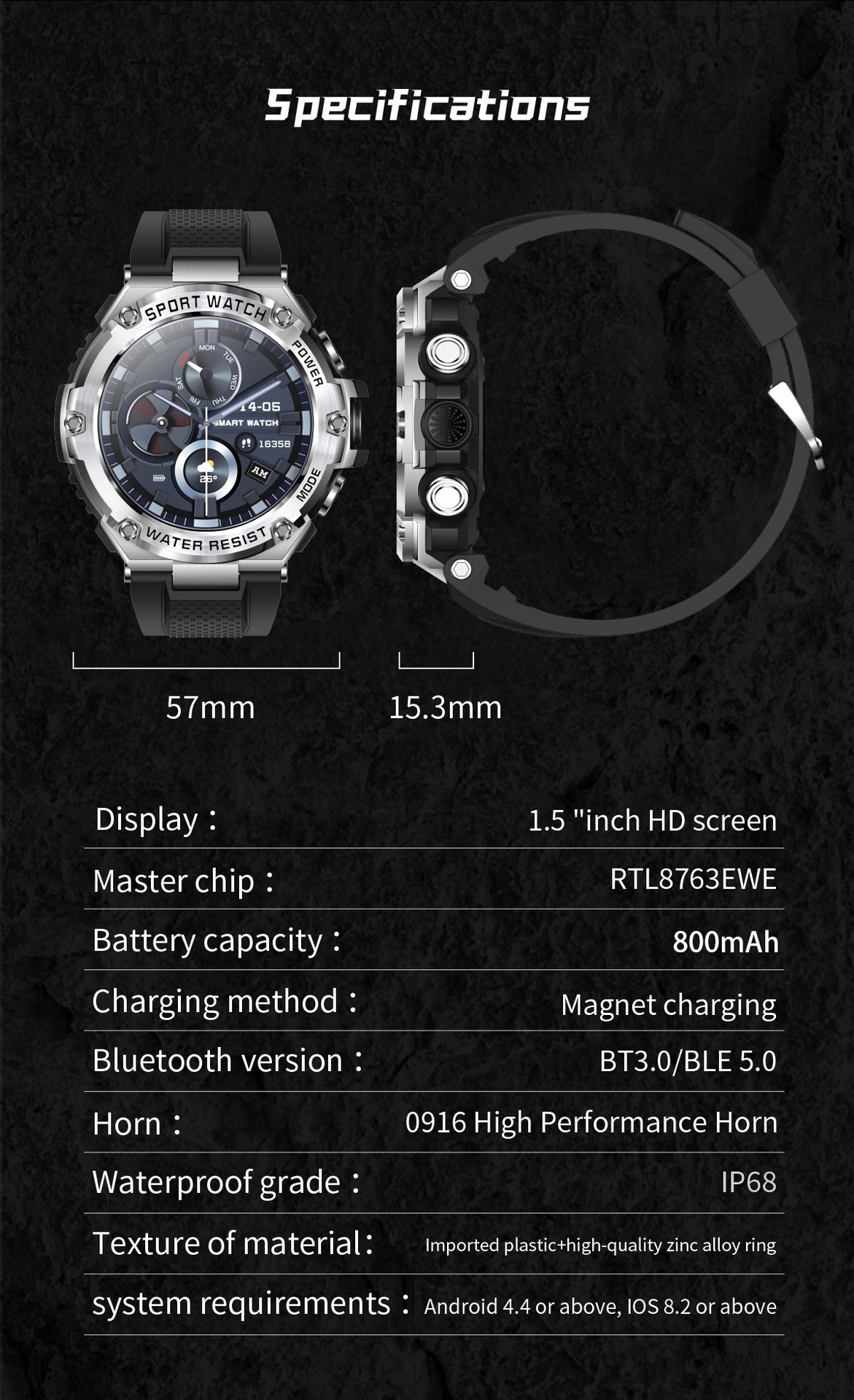Sports Men's rugged watch Liga, Bluetooth - BLACK_5