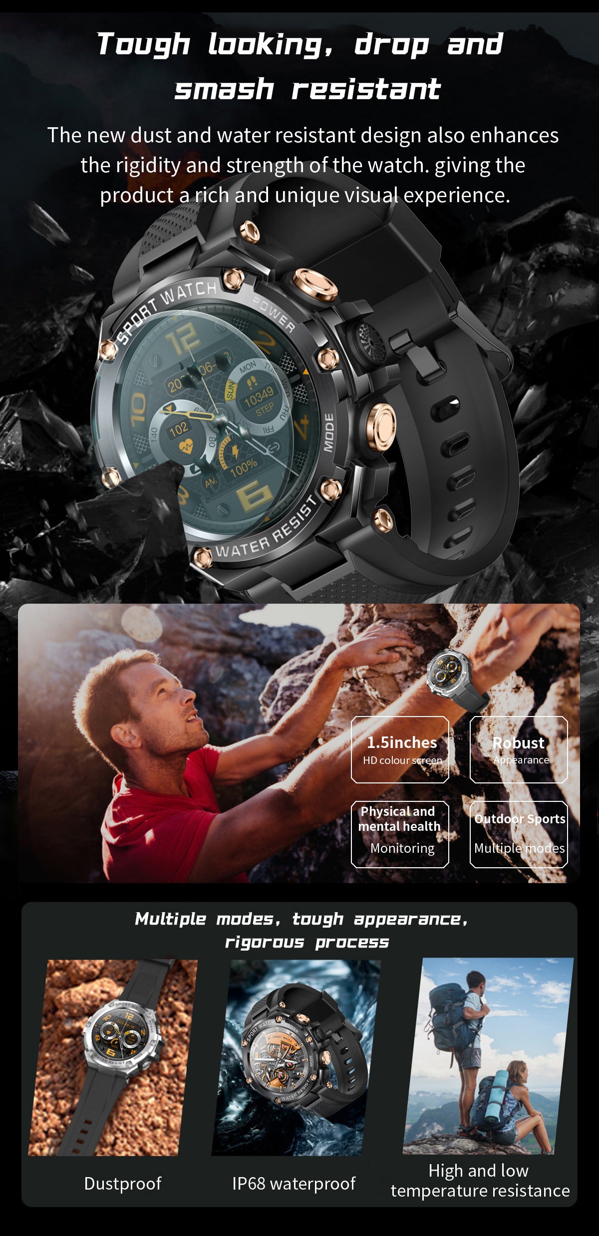Sports Men's rugged watch Liga, Bluetooth - BLACK_3